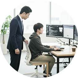 システム担当者に作業を依頼する様子