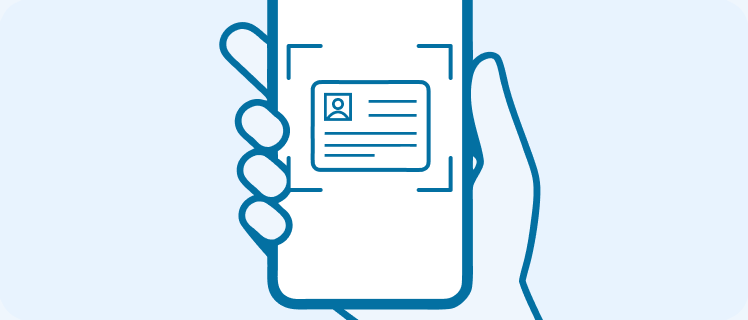 スマホのカメラで本人確認書類を撮影しているイラスト