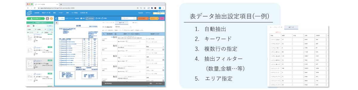 表データ抽出設定項目