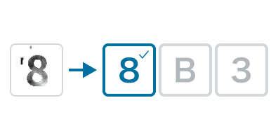 手書きの「8」を候補の「8」「B」「3」と照合し、「8」に決めるイメージ